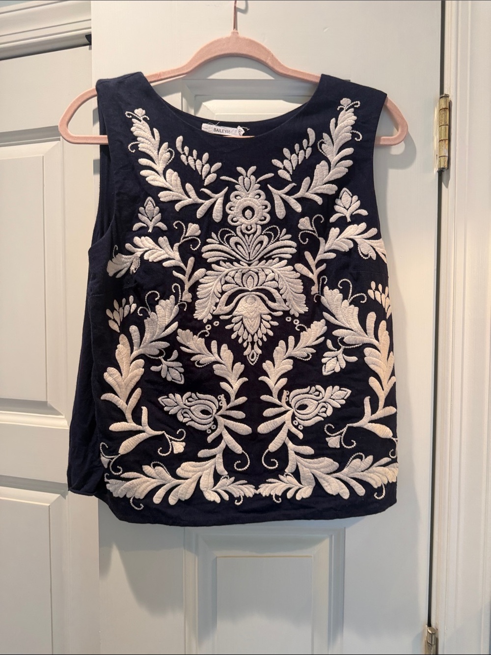 Bailey 44 Navy Camisole with White Embroidered Floral Design